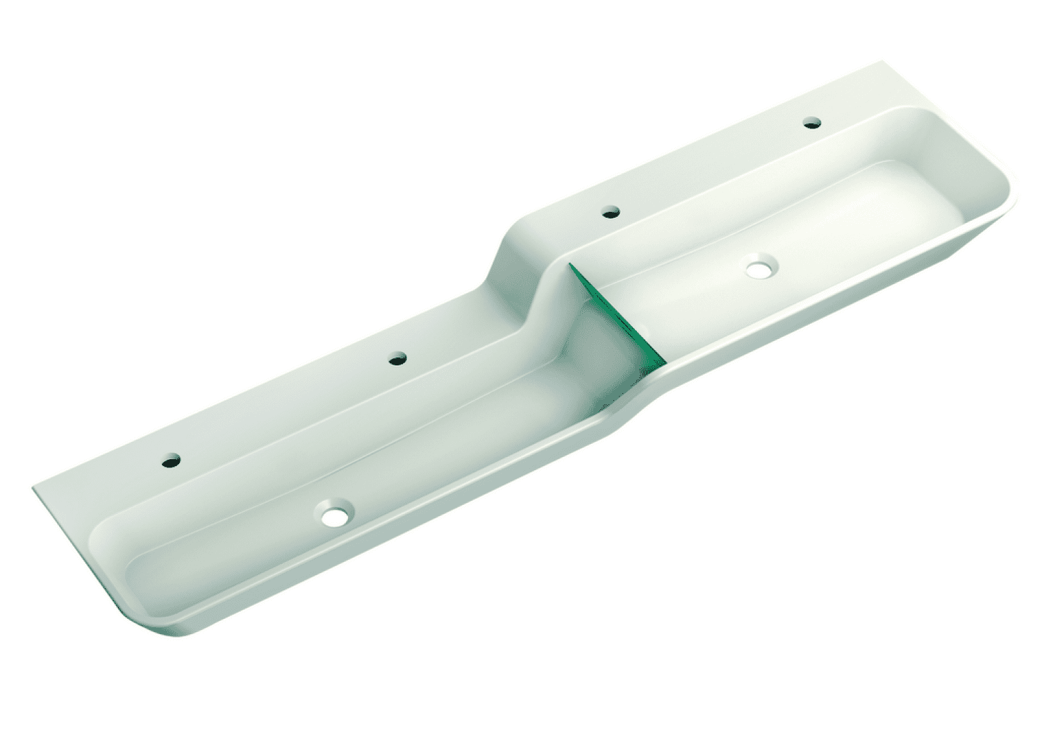 HEWI Waschtisch 1800mm, oberes Becken re 4HL, alpinweiß, Stauscheibe blau