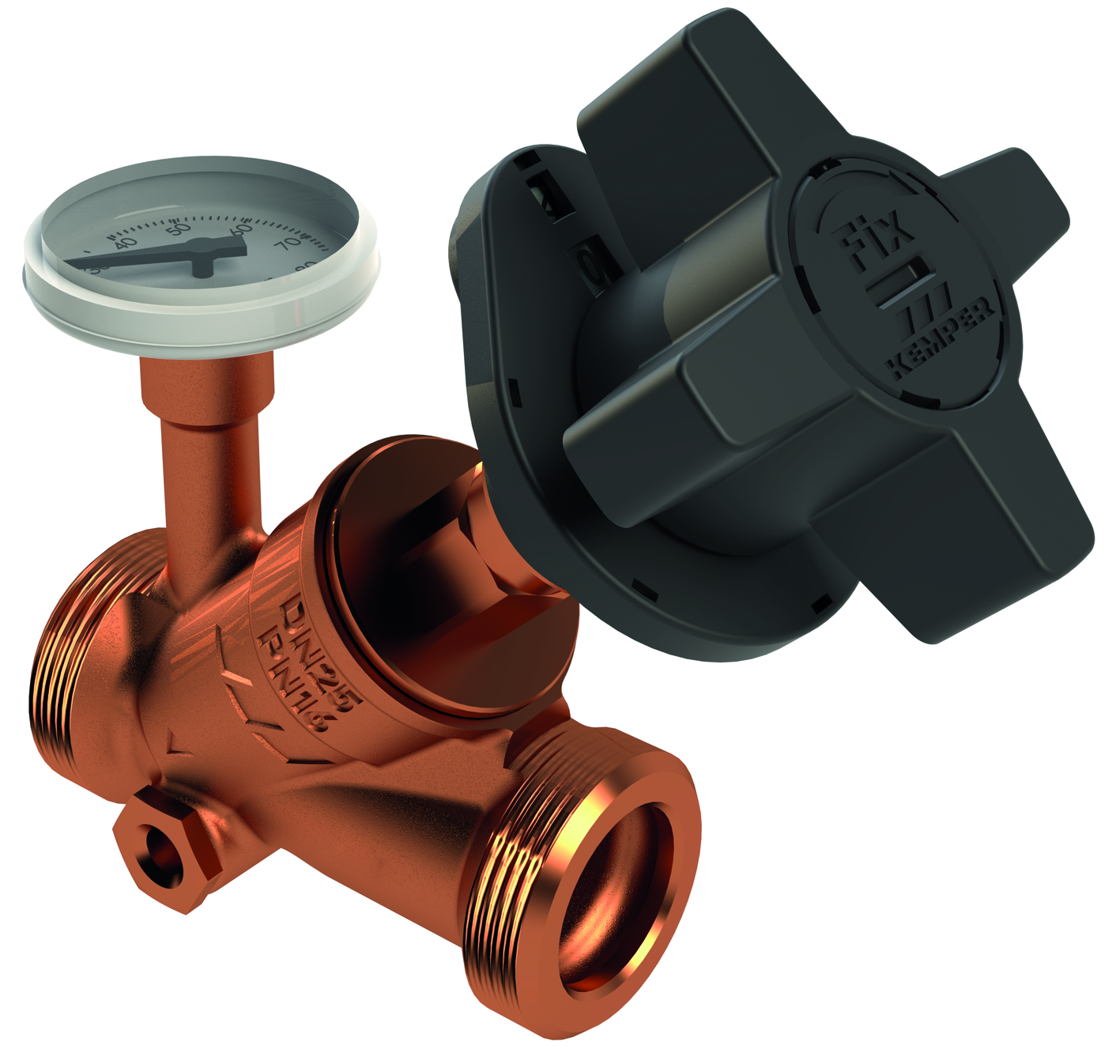 KEMPER MULTI-FIX-PLUS Regulierventil manuell, m. Entlst., m. Therm., AG, DN20
