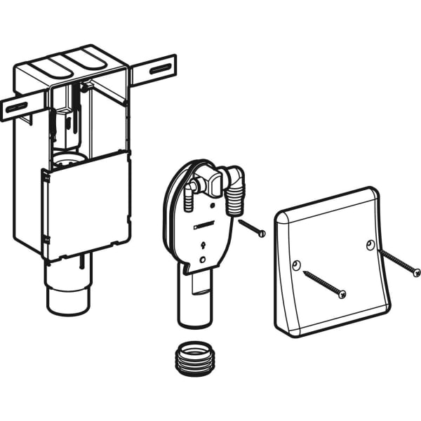 Geberit UP-Geruchsverschluss m. 2 Anschlüssen Wandeinbaukasten u. Abdeckplatte d50-56