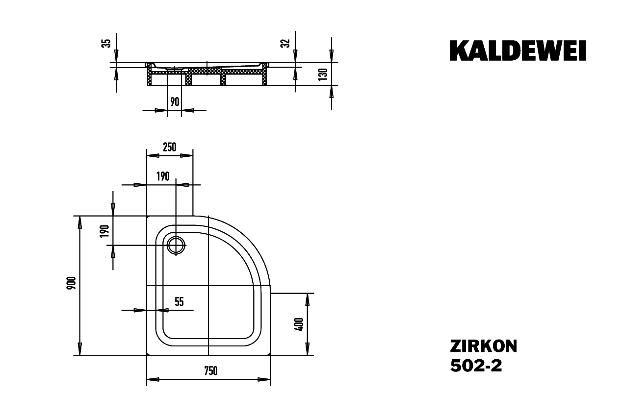 KA DW ZIRKON MIT WANNENTRÄGER Mod.502-2, 750x900mm,alpinweiß,Perl-Effekt,m. WT