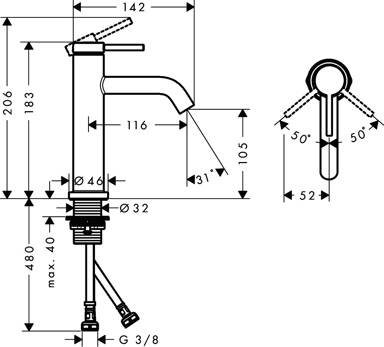 Hansgrohe WTM 110 Tecturis S ohne Ablaufgarnitur MSW