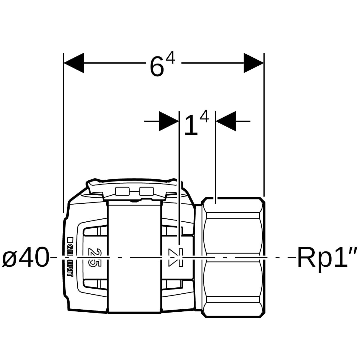 Geberit FlowFit Übergang mit Innengewinde SiBr d40-Rp1