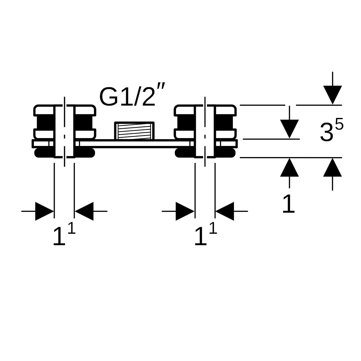 Geberit Set Grundplatte eckig 2-Loch mit Gewindemuffe G 1/2 L:12x4x3,5