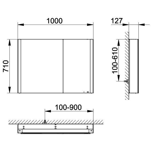 KEUCO SPS Somaris 14503, br.Tür li. VB 1000x710x128mm ws matt