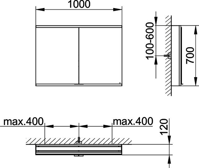 KEUCO Royal Modular 2.0 SPS, unbel. 80020, Vorb,oSteckd,sb-elox,1000x700x120mm
