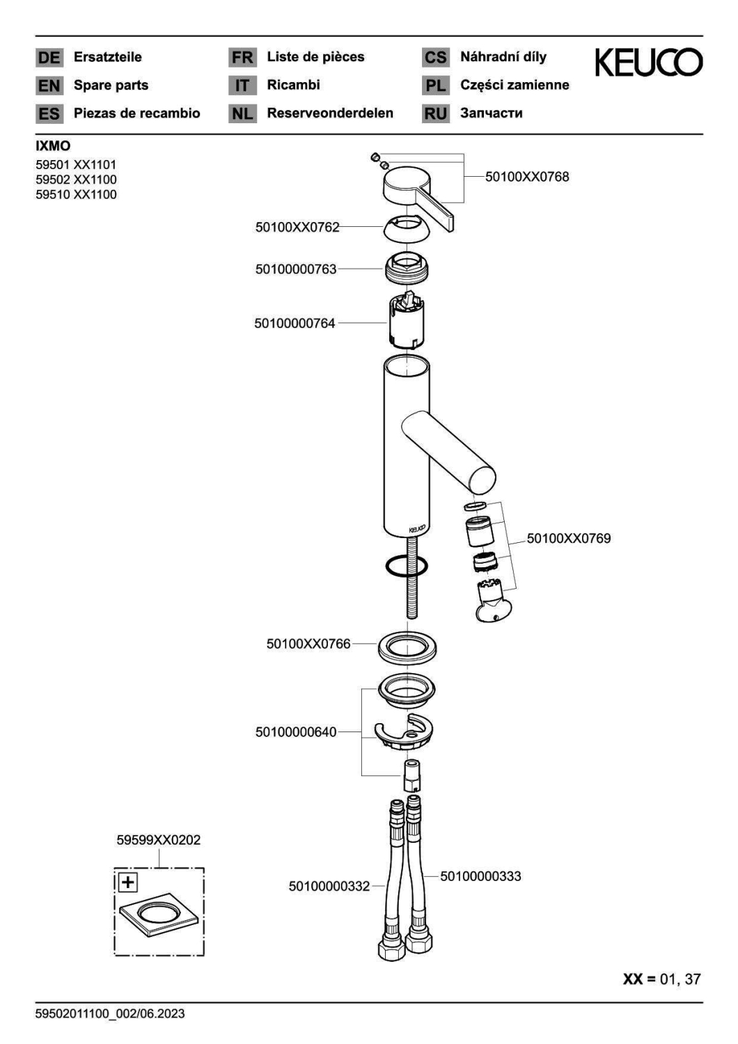 KEUCO EHM-WT-Mischer 130 IXMO 59501, o.Zug.-Ablgrt. Pure, Rosette rd. verchr.