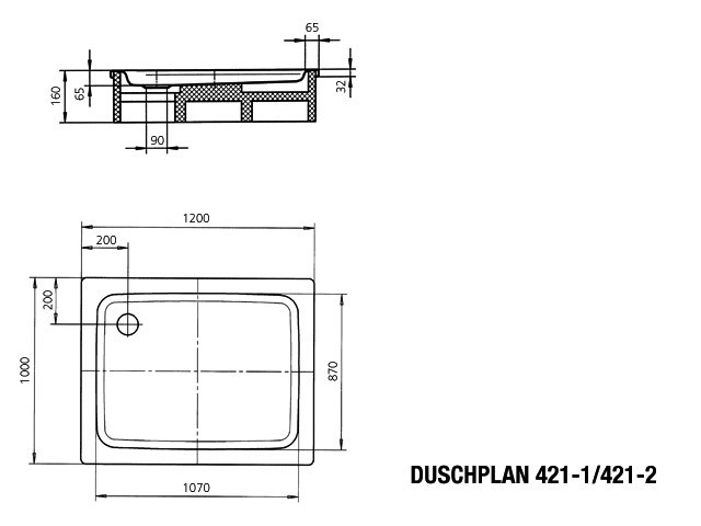 KA DW DUSCHPLAN Mod.421-1,1000x1200mm, alpinweiß,Invisible Grip