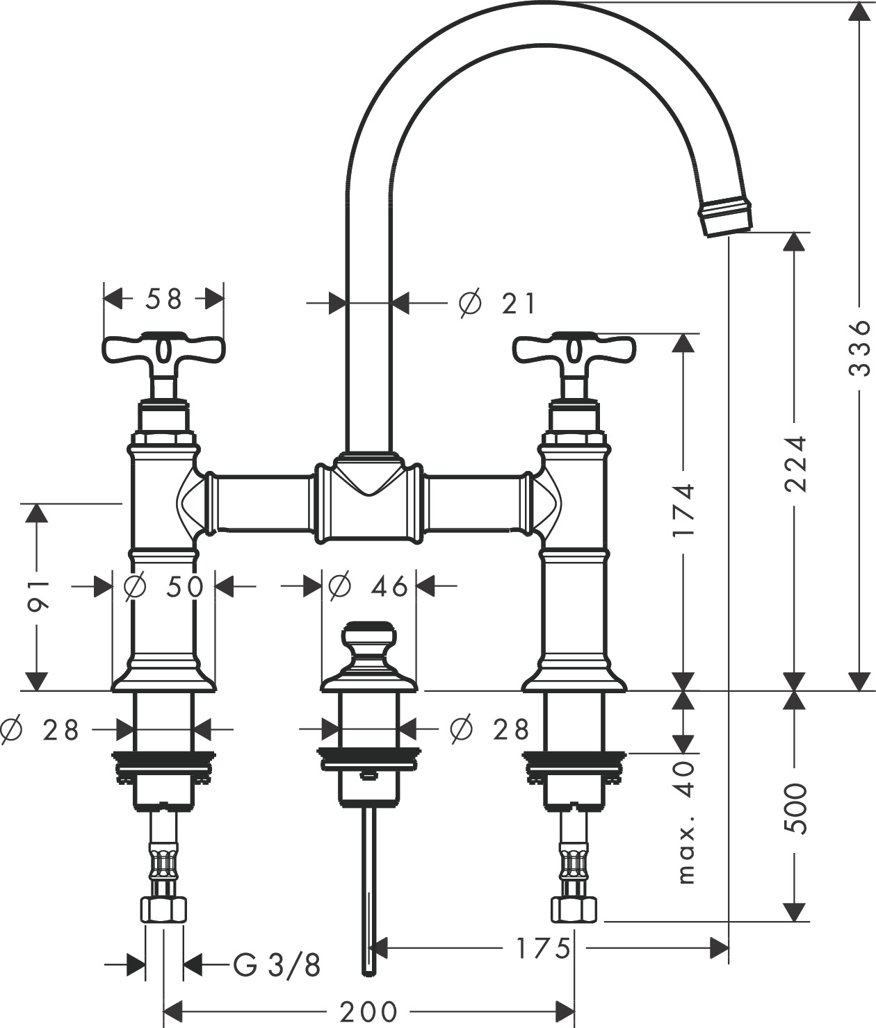 Hansgrohe Zweigriff Waschtischarmatur 220 Axor Montreux Brücke BBR