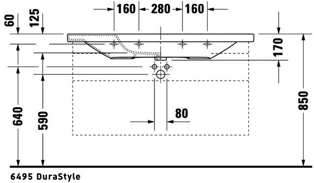 DU Möbelwaschtisch DuraStyle 1200 mm mit ÜL, mit HLB, 1 HL, weiß