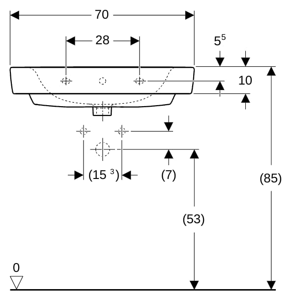 Geberit Renova Plan Waschtisch, 70x48cm o. Hl., m. Ül., weiß, KeraTect