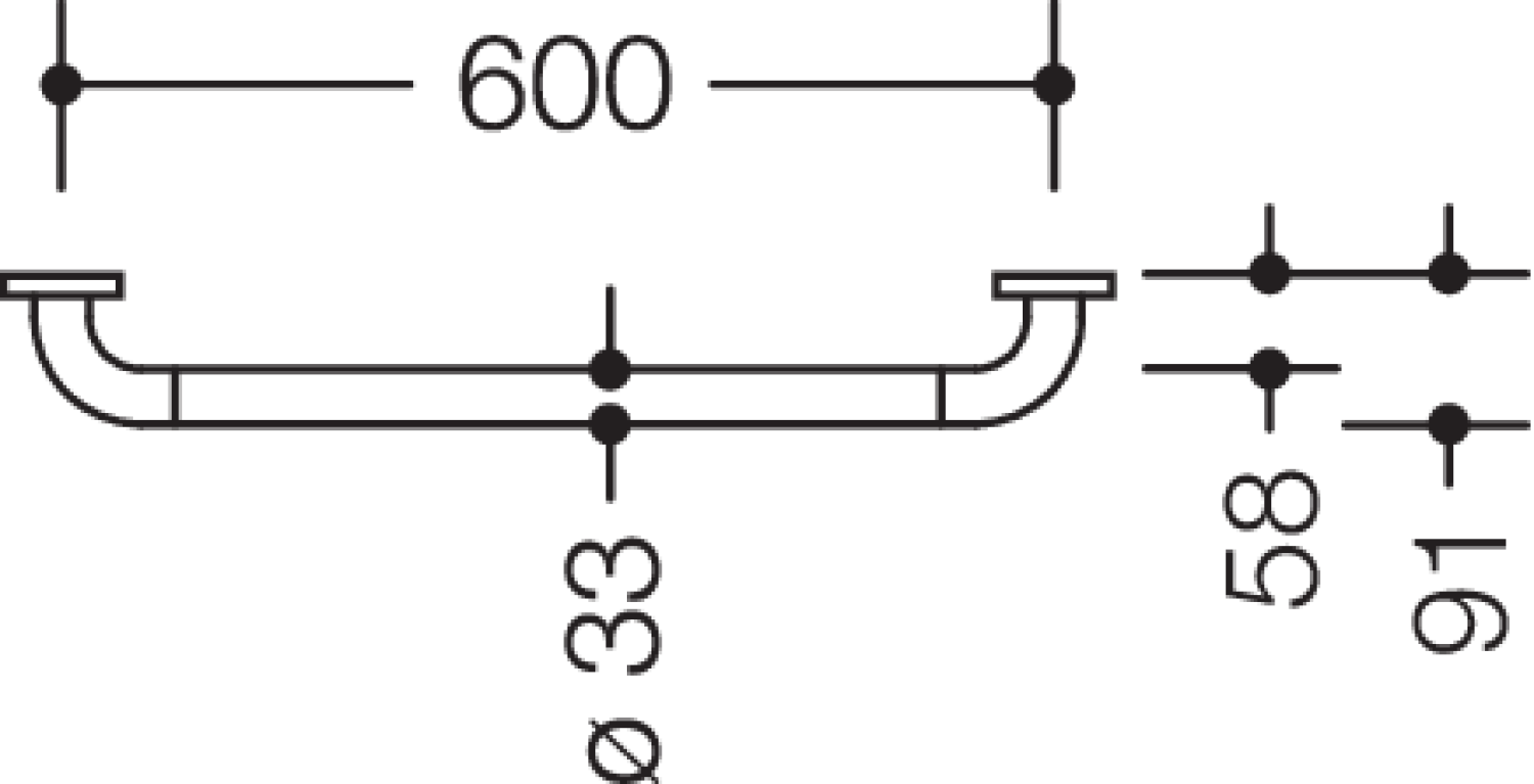 HEWI Haltegriff Ser 801 d:33, AM:600mm, BM211.2, Alu.-Kern signalweiß