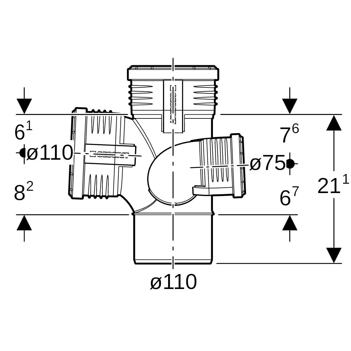 Geberit Silent-PP Schachtbogenabzweig 87,5Gr links d110/75/110