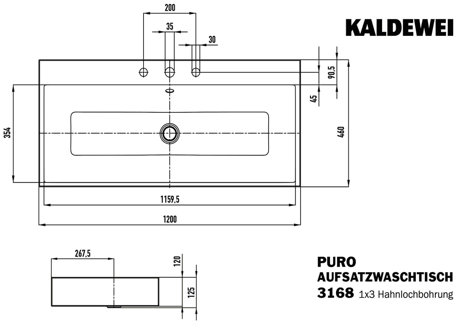 KA WB PURO Mod.3168,1200x460mm,alpwe, PEFF,AD,m. 3HL,mÜL,chr