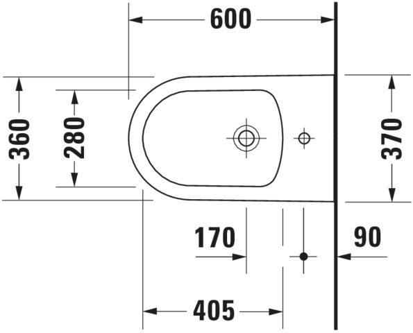 DU Stand-Bidet ME by Starck 600 mm mit ÜL, mit HLB, 1 HL, BTW, weiß
