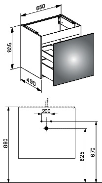 KEUCO WTU X-Line 33152, 1 Auszug, inox/Glas inox, 650x605x490mm