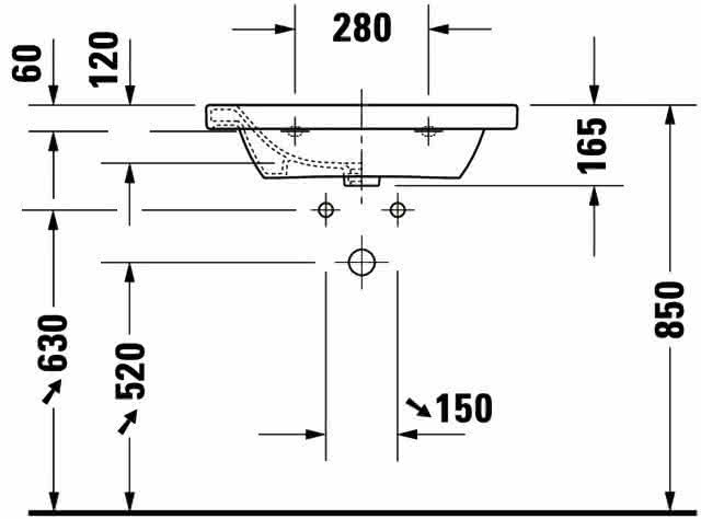 DU Möbelwaschtisch DuraStyle 650 mm mit ÜL, mit HLB, 1 HL, weiß