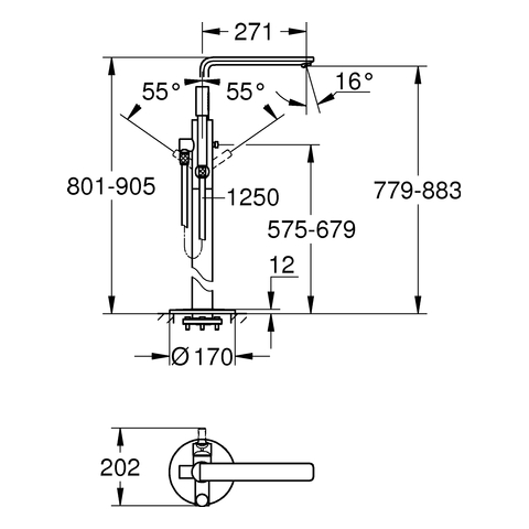 GROHE EH-Wannenbatterie Lineare 23792_1 Bodenmontage FMS hard graphite gebürstet