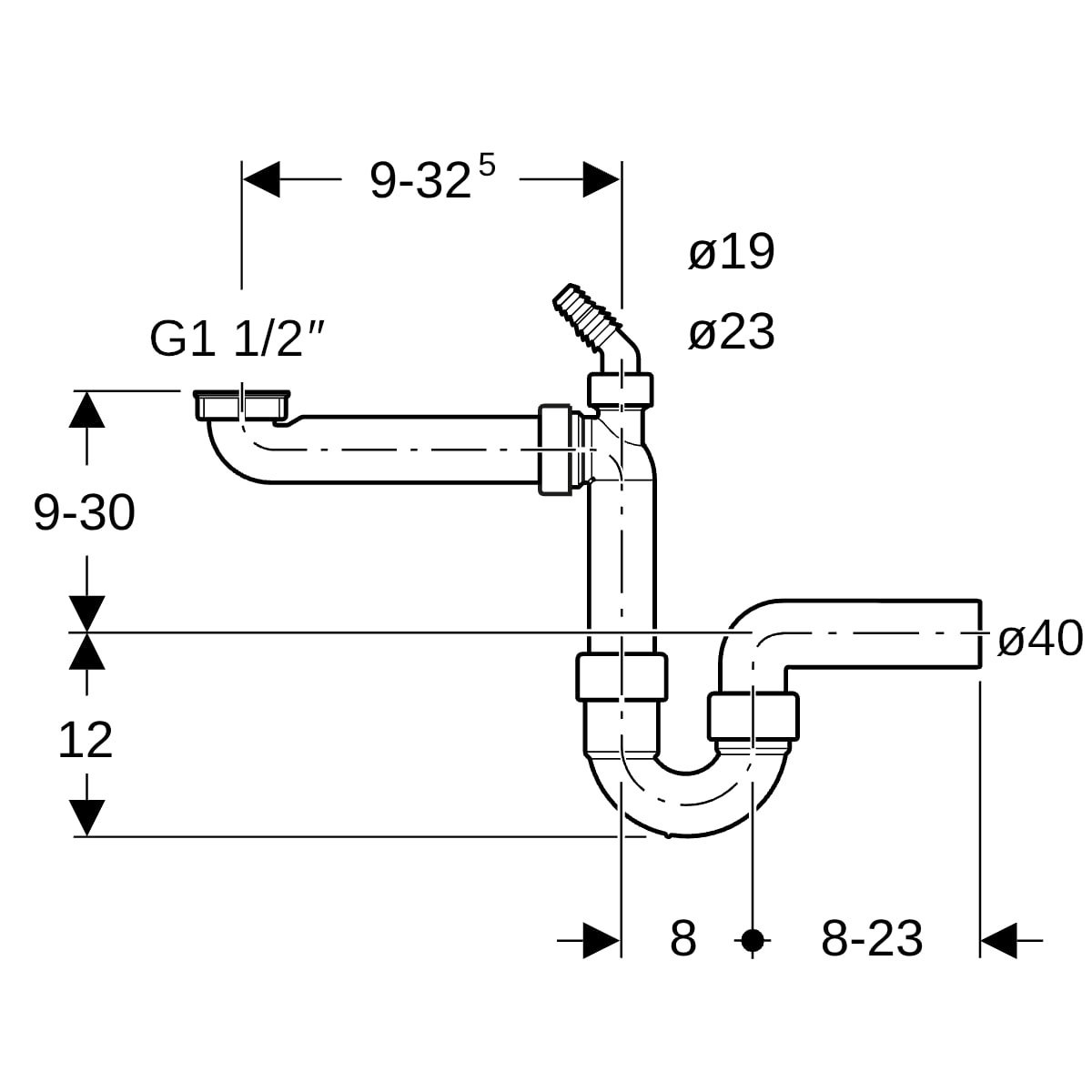 Geberit Rohrbogengeruchsverschluss für ein Spülbecken Raumsparmodell G1 1/2x40