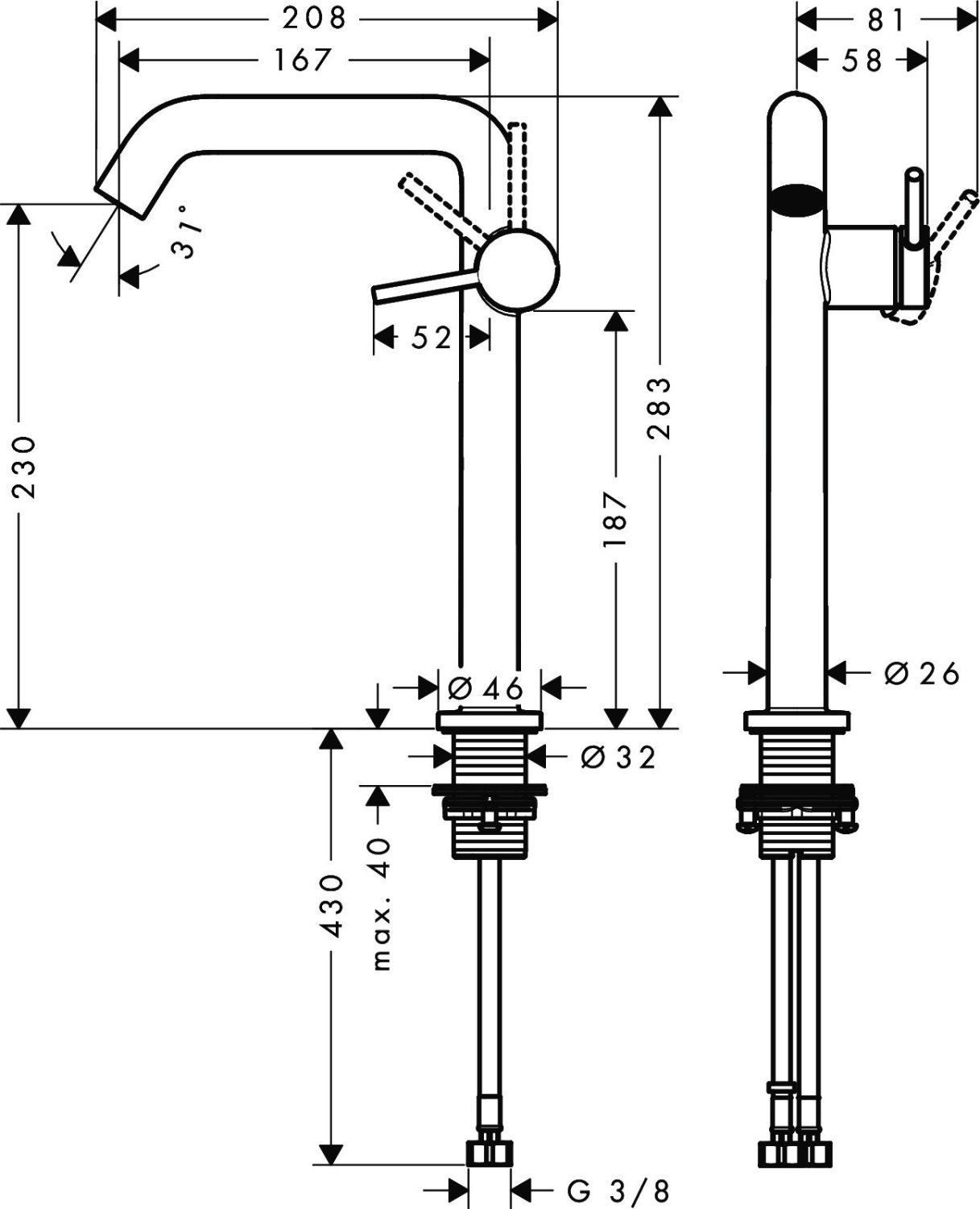 Hansgrohe WTM 240 Tecturis S Fine CoolStart ohne Ablaufgarnitur BBR
