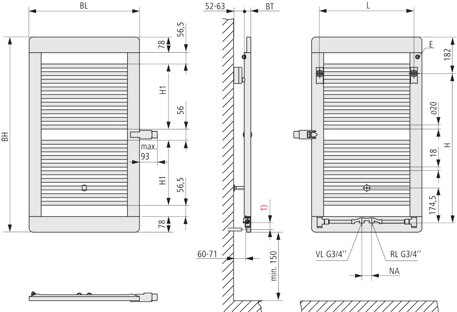 Kermi Credo plus BH1733x33x550mm QN851, weiß, links