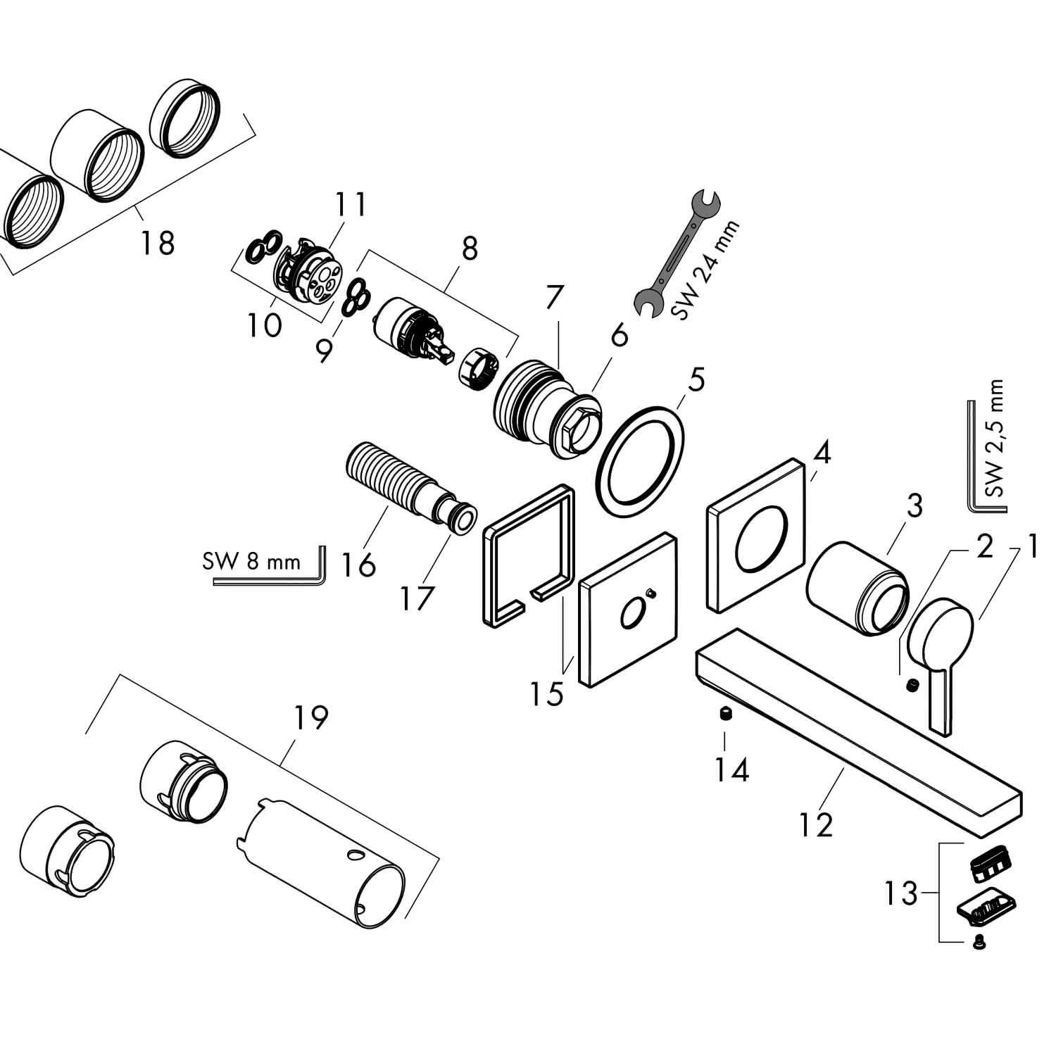 Hansgrohe 2-Loch Waschtischmischer Unterputz Tecturis E F-Set 225 mm Auslauf BBR