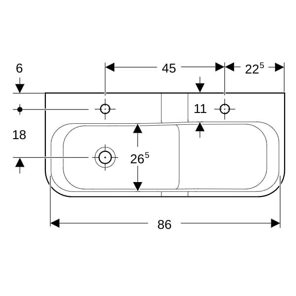 Geberit Bambini Spiel-/Waschlandschaft B:90cm 2 Waschpl., tieferes B li, 2 Hl., weiß