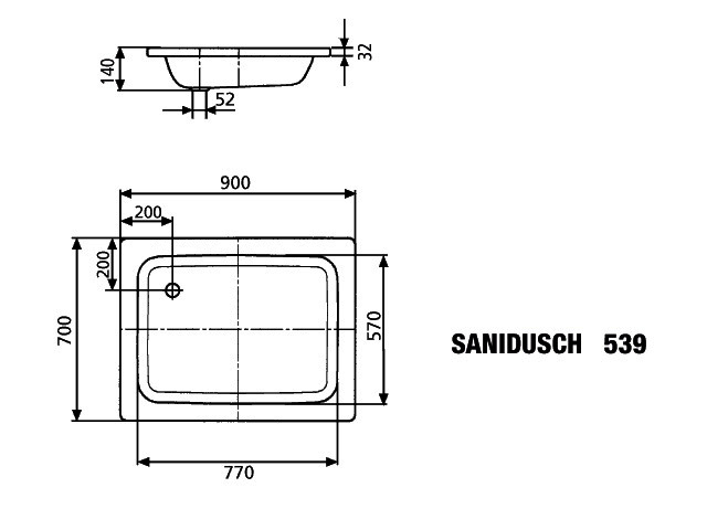 KA DW SANIDUSCH Mod.539,700x900mm, alpinweiß,Perl-Effekt,Antislip