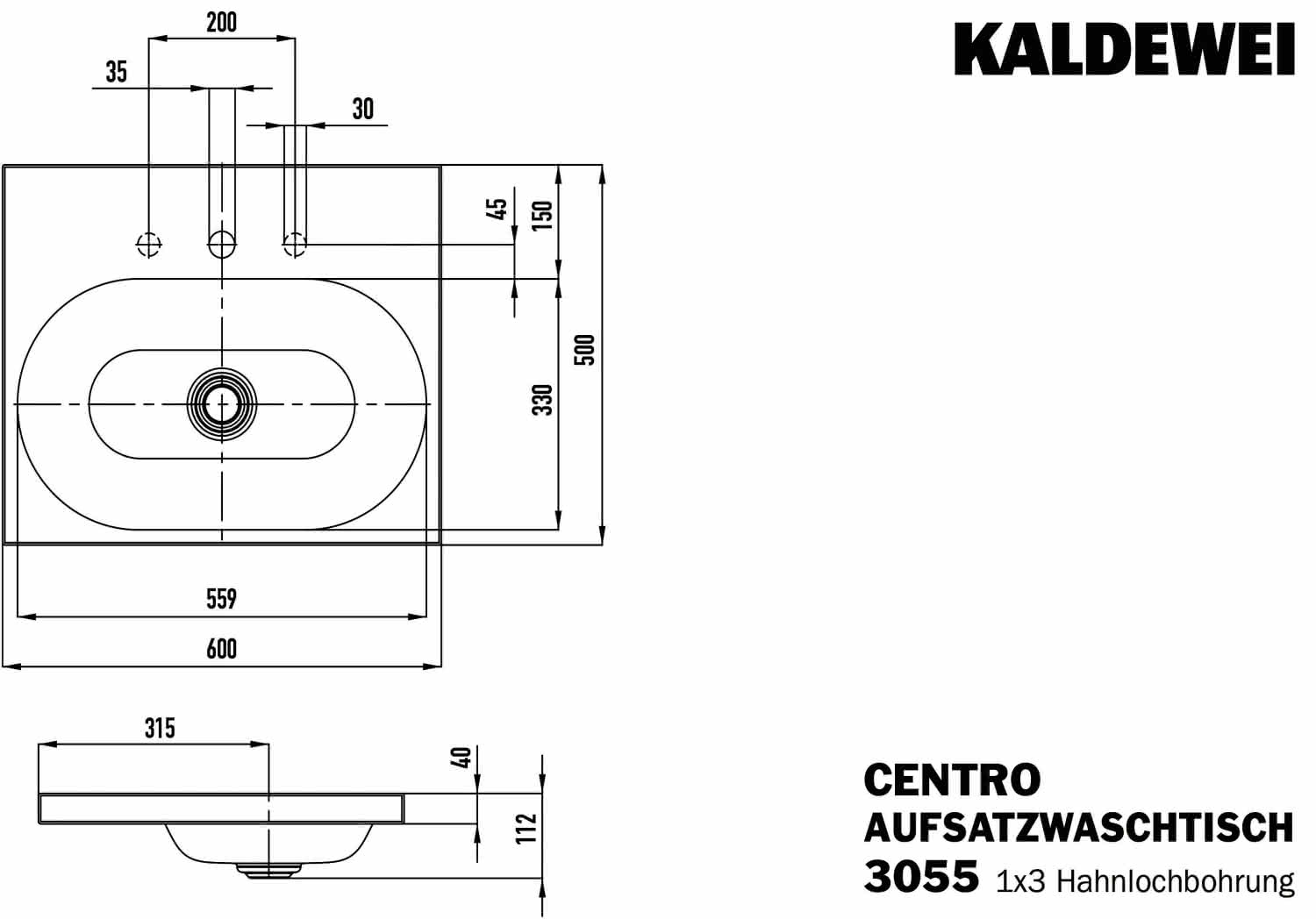 KA WB CENTRO Mod.3055,600x500mm,alpwe, PEFF,AD,m. 3HL,oÜL