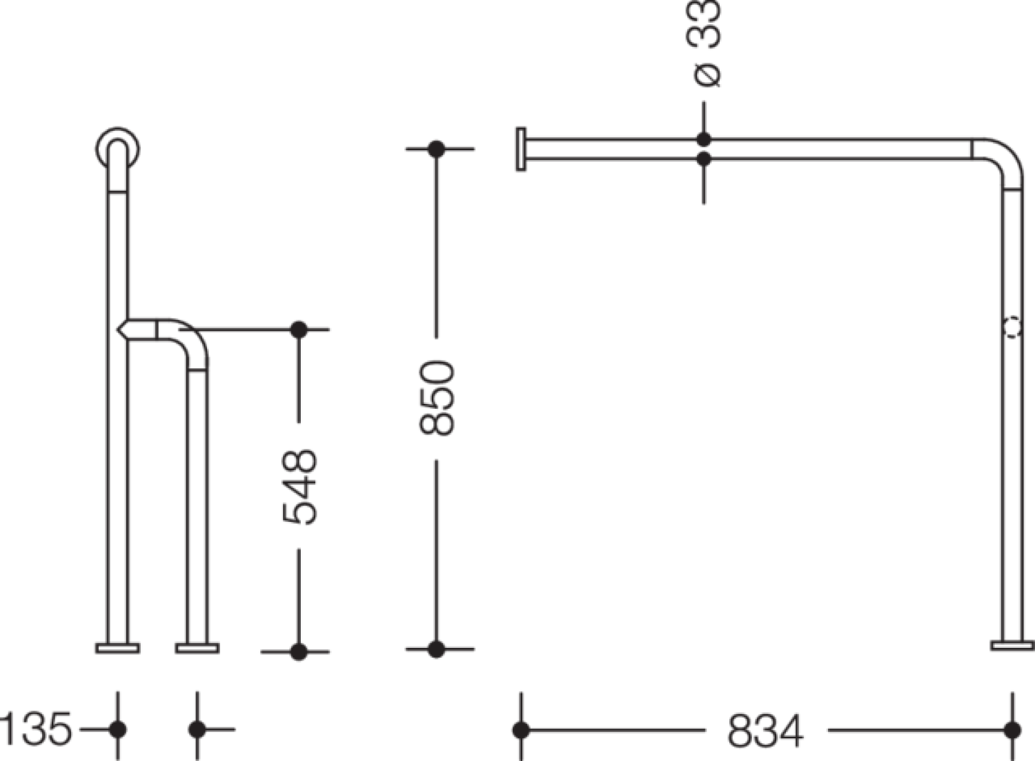 HEWI Boden-Wandstützgriff Ser 801, d:33, W1:834mm, AM1:850mm anthrazitgrau