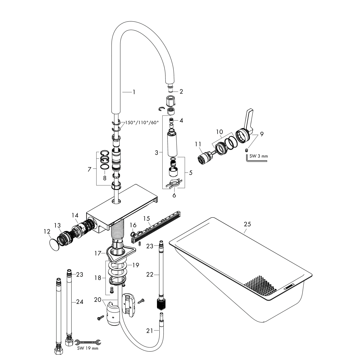 Hansgrohe Spültischmischer 170 Aquno Select M81 Ausziehbrause 3jet mattschwarz