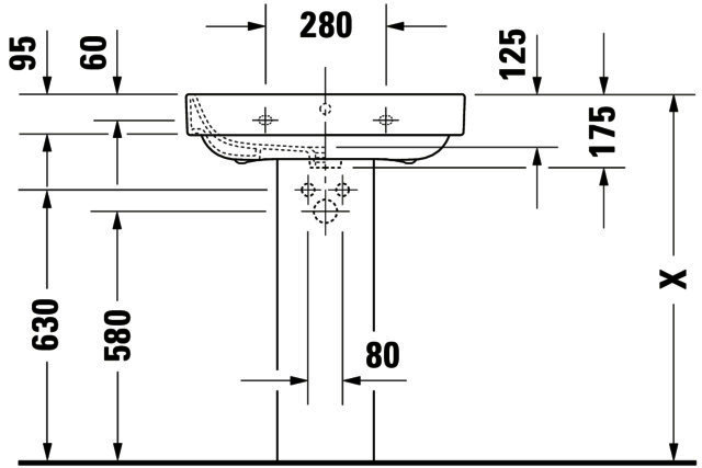 DU Waschtisch Happy D.2 650 mm mit ÜL, mit HLB, 1 HL, weiß