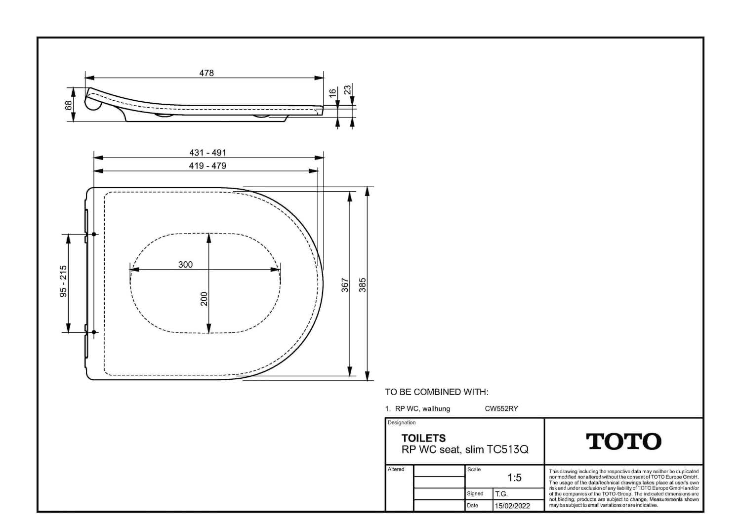 TOTO Europe WC-Sitz RP, abnehmbar, m.Absenkautomatik TC513Q weiß