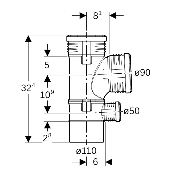 Geberit Silent-PP Kombiabzweig 87,5Gr d110/90/50