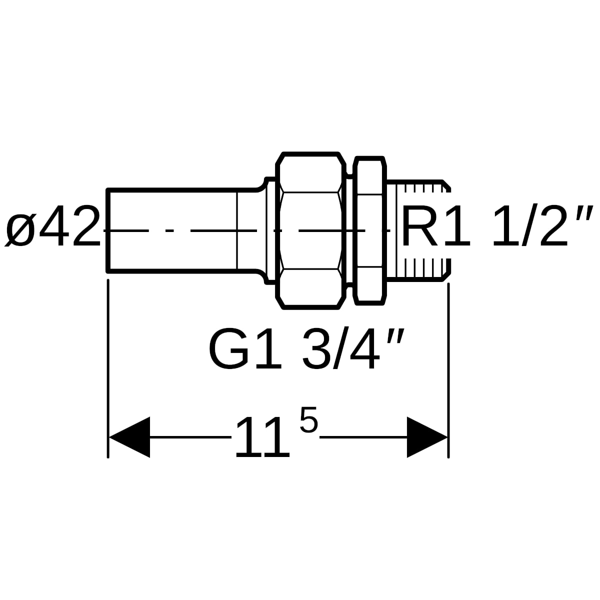 Geberit Mapress Edelstahl Übergangsverschr. mit AG und Einschubende d42-R1 1/2
