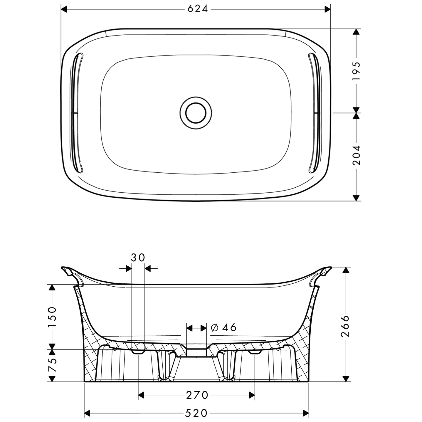 Hansgrohe Waschbecken Axor Urquiola wandhängend 625mm
