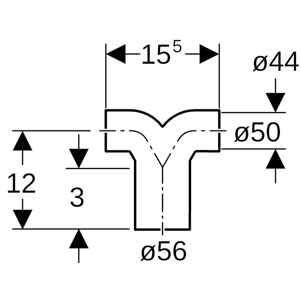 Geberit PE Doppelanschlussbogen 90Gr für Manschette d56/50