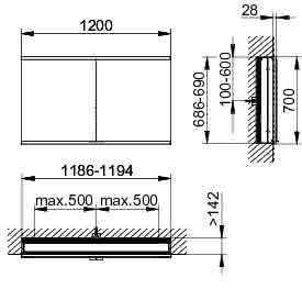 KEUCO Royal Modular 2.0 SPS, unbel. 80020, Einb,2Steckd,sb-elox,1200x700x160mm
