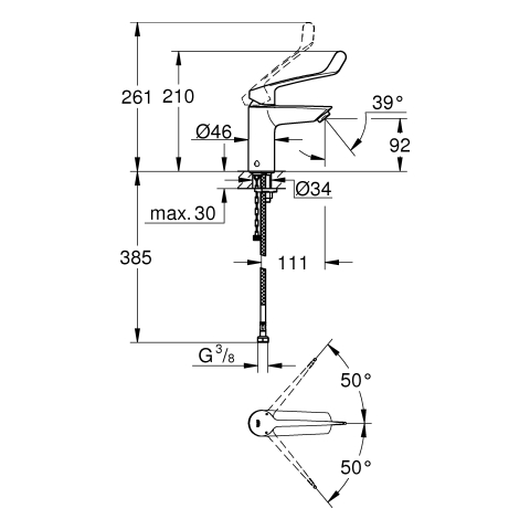 GROHE EH-WT-Batterie Eurosmart 23984_3 S-Size Verbrühschutz langer Hebel chrom