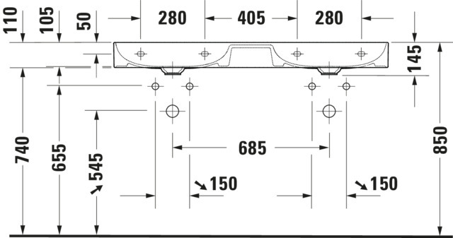 DU Doppel-WT,Möbel-DWT DuraSquare 1200mm o.ÜL, 1 HL je Becken, weiß