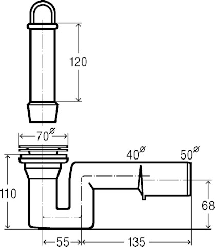 Viega Ablaufgarnitur 6933.89 in DN40/50 x 70x120mm Messing verchromt