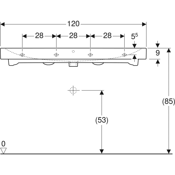 Geberit iCon Waschtisch, 120x48,5cm o. Hl., m. Ül., weiß, KeraTect