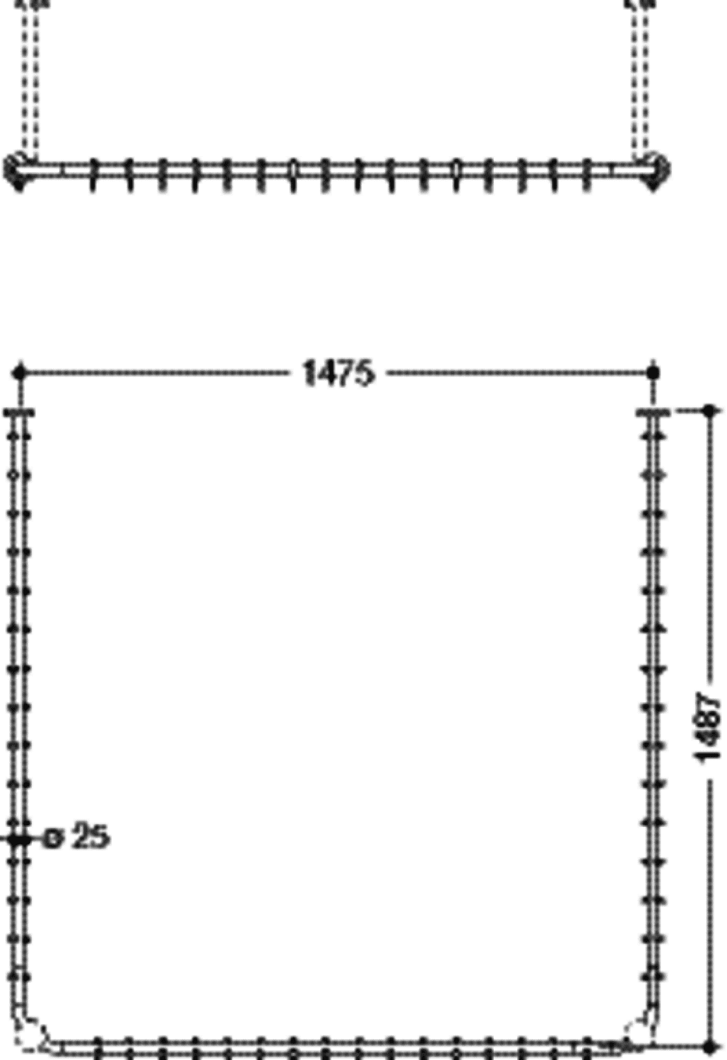 HEWI VH-Stange,d:25,A1/A3=1487, A2=1465, 46 Ringe, plvb weiß tiefmatt