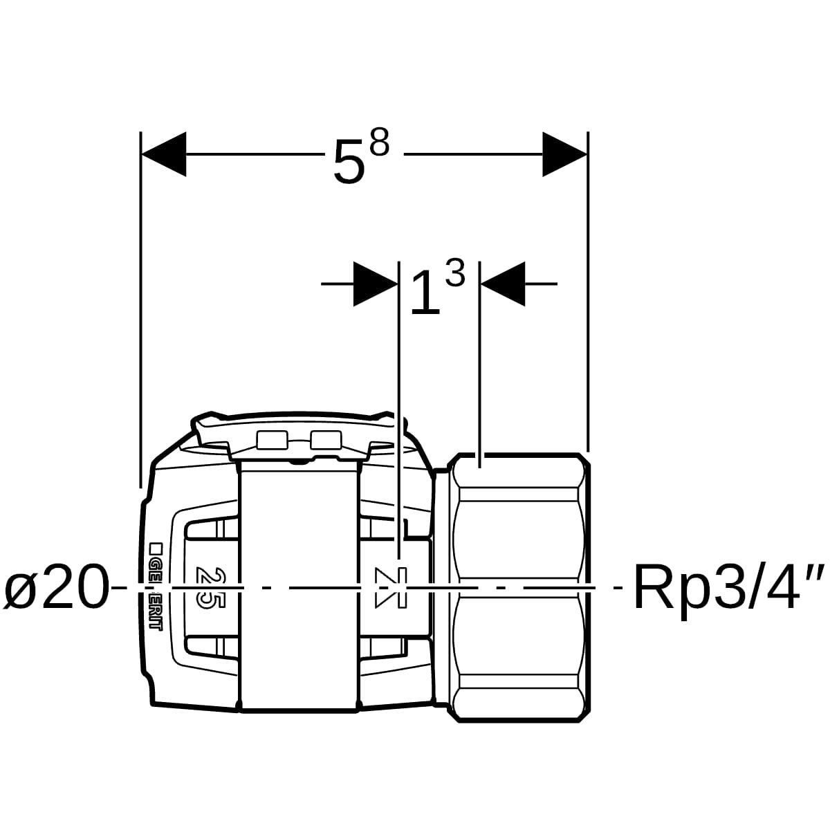 Geberit FlowFit Übergang mit Innengewinde SiBr d20-Rp3/4
