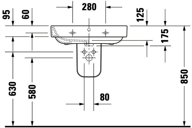 DU Waschtisch Happy D.2 650 mm mit ÜL, mit HLB, 1 HL, weiß