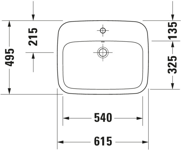 DU Einbauwaschtisch DuraStyle 615 mm EB v.oben, m.ÜL, m.HLB, 1 HL, weiß