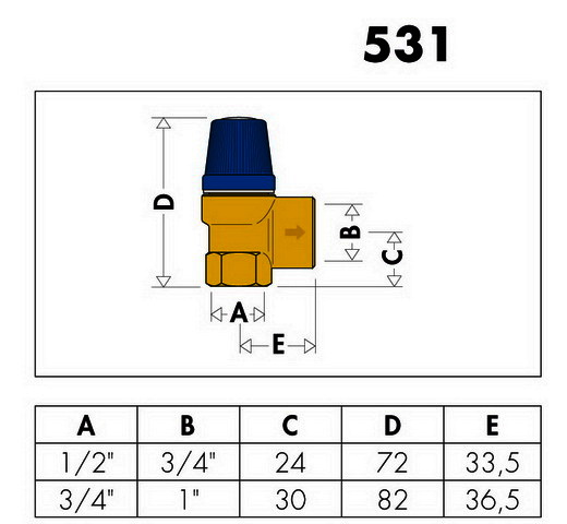 CA Membran-Sicherheitsventil 1/2" x 3/4", 6 bar für Brauchwasser