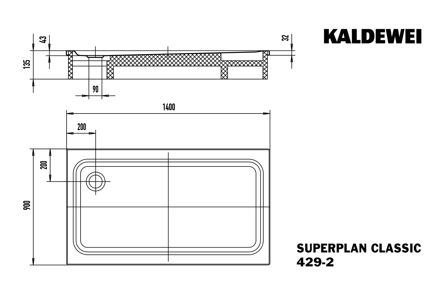 KA DW SUPERPLAN CLASSIC mit Wannenträger Mod.429-2,900x1400mm,alpwe,VAS,m. WT