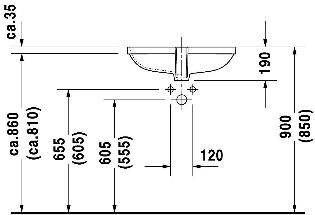 DU Einbauwaschtisch D-Code 560 mm EB v.unten, mit ÜL, ohne HLB, weiß
