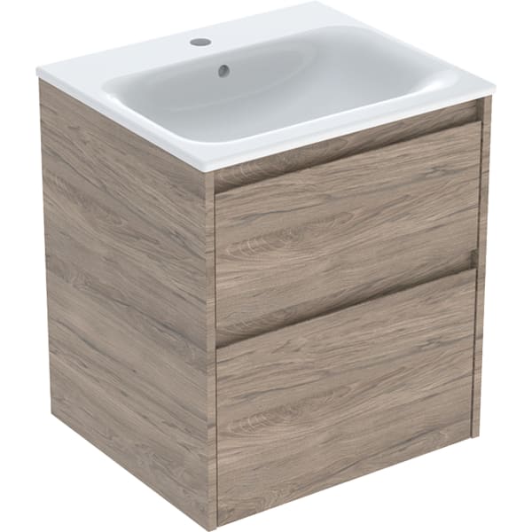 Geberit Renova Plan Set MWT mit US, 2 Schubl. 55x62,1x48cm, Nussbaum Hickory