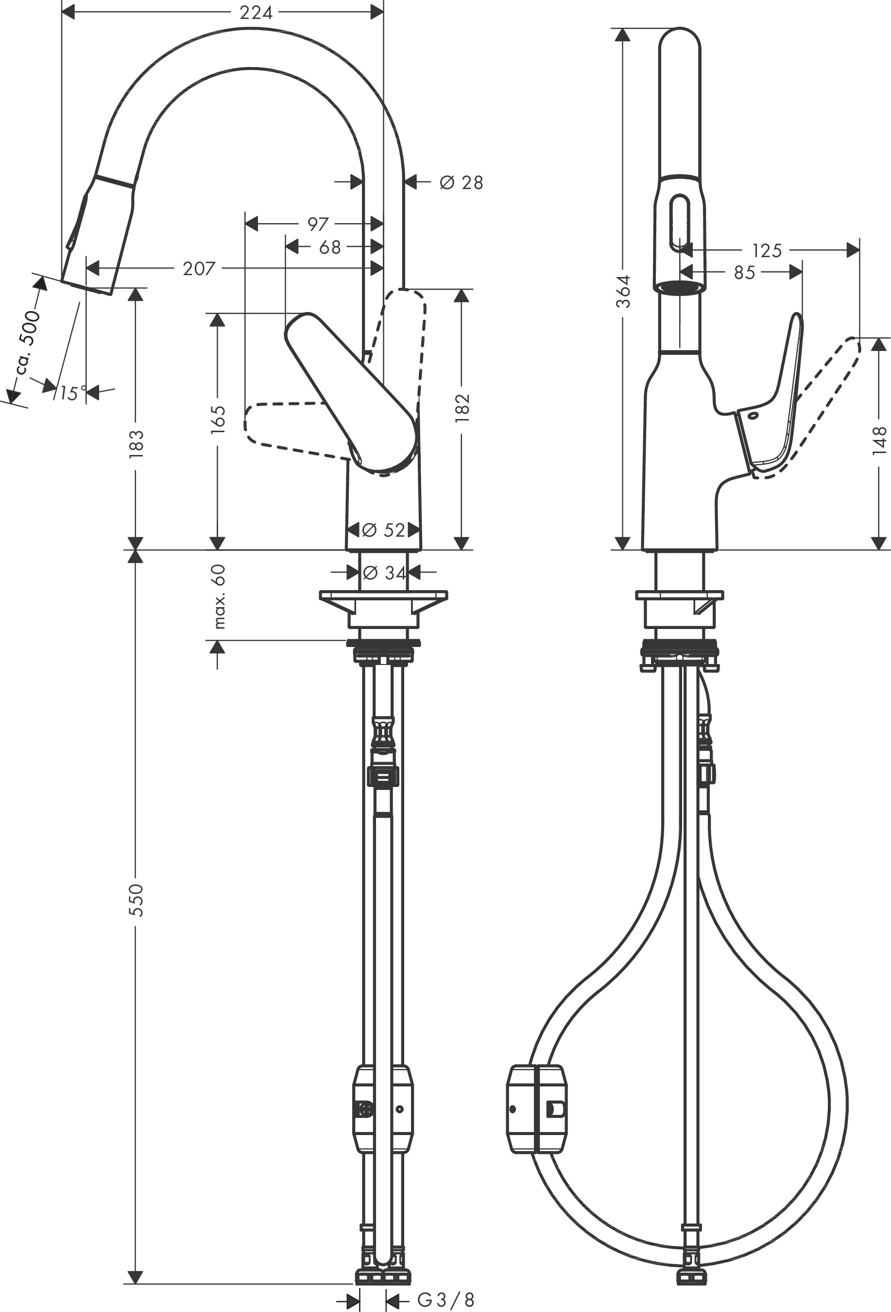 Hansgrohe Spültischmischer 180 Focus M42  Ausziehbrause 2jet chrom